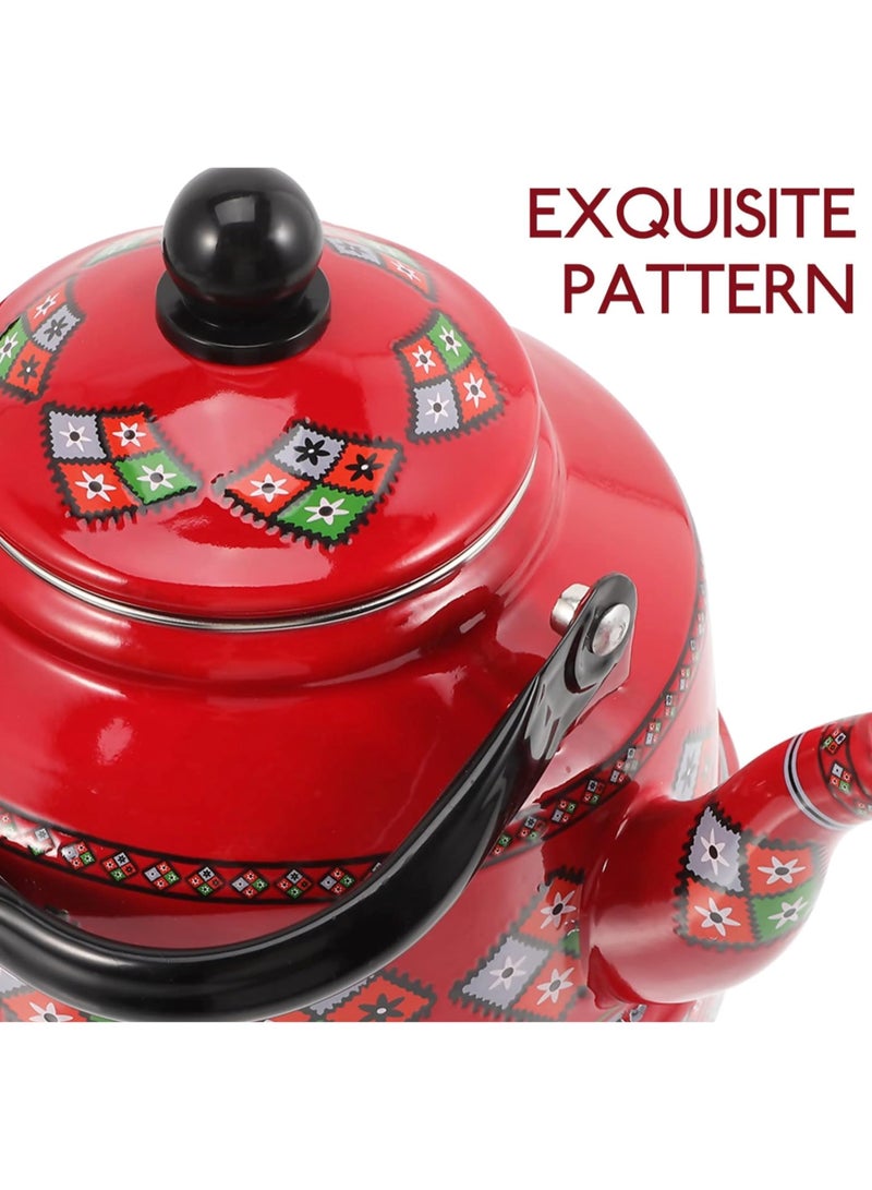 إبريق شاي عتيق من المينا، مصنوع من الفولاذ المقاوم للصدأ، مناسب للتخييم والقهوة، مزين بنقوش زهور، سعة 1.7 لتر، لون أحمر، مثالي للمطبخ المنزلي. - Image 4